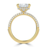Princess Lab Created Diamond Hidden Halo Three Row Pave Solitaire with Accents Engagement Ring in Yellow Gold (MVSLG1696-Y)