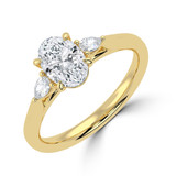 1 1/2 CTW Oval Lab Created Diamond  Cathedral Three-Stone Engagement Ring in 14K Yellow Gold with Pear Sidestones (MD250175)