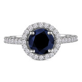 2 1/3 CTW Round Blue Sapphire & Round Diamond Halo Cocktail Engagement Ring in 14K White Gold with Accents (MD200477)