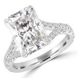 5 1/2 CTW Radiant Lab Created Diamond  Hidden Halo Cathedral Solitaire with Accents Engagement Ring in 18K White Gold (MD260023)