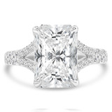 5 1/2 CTW Radiant Lab Created Diamond  Hidden Halo Cathedral Solitaire with Accents Engagement Ring in 18K White Gold (MD260023)