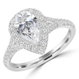 1 1/2 CTW Pear Lab Created Diamond  Cathedral Solitaire with Accents Engagement Ring in 18K White Gold (MD260024)