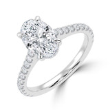 2 1/8 CTW Oval Lab Created Diamond  Cathedral Hidden Halo Solitaire with Accents Engagement Ring in 14K White Gold with Accented Bridge (MD260035)