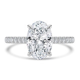 2 1/8 CTW Oval Lab Created Diamond  Cathedral Hidden Halo Solitaire with Accents Engagement Ring in 14K White Gold with Accented Bridge (MD260035)