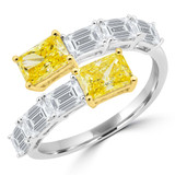 3 1/5 CTW Radiant Yellow Lab Created Diamond Toi et Moi Bypass Cocktail Ring in 14K White Gold (MDR260010)