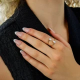 1 1/20 CTW Pear Lab Created Diamond Open Split Shank Inward Set Toi et Moi Ring in 14K Yellow Gold (MDR260039)