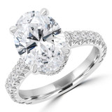 4 1/3 CTW Oval Lab Created Diamond  Hidden Halo Solitaire with Accents Engagement Ring in 14K White Gold (MD260019)