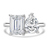 Emerald Lab Created Diamond Toi et Moi Engagement Ring in White Gold (MVSX1026-W)