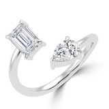 Emerald Lab Created Diamond Toi et Moi Engagement Ring in White Gold (MVSX1027-W)