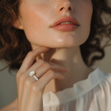 Oval Lab Created Diamond Shared U-Shape Prong Solitaire with Accents Engagement Ring in Yellow Gold (MVSLG1661-Y)