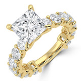Princess Lab Created Diamond Shared U-Shape Prong Solitaire with Accents Engagement Ring in Yellow Gold (MVSLG1662-Y)