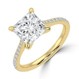 Princess Lab Created Diamond Cathedral Tapered Pave Solitaire with Accents Engagement Ring in Yellow Gold (MVSLG1622-Y)