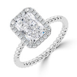 Radiant Lab Created Diamond Radiant Halo with Twisted Band Halo Engagement Ring in White Gold (MVSLG1644-W)