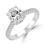 Cushion Lab Created Diamond Cathedral Double Hidden Halo Three-Row Pave Solitaire with Accents Engagement Ring in White Gold (MVSLG1653-W)
