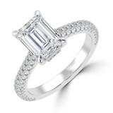 Emerald Lab Created Diamond Cathedral Double Hidden Halo Three-Row Pave Solitaire with Accents Engagement Ring in White Gold (MVSLG1654-W)