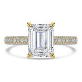 Emerald Lab Created Diamond Cathedral Double Hidden Halo Three-Row Pave Solitaire with Accents Engagement Ring in Yellow Gold (MVSLG1654-Y)