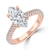 Marquise Lab Created Diamond Cathedral Double Hidden Halo Three-Row Pave Solitaire with Accents Engagement Ring in Rose Gold (MVSLG1655-R)