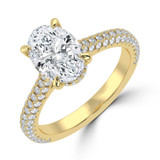 Oval Lab Created Diamond Cathedral Double Hidden Halo Three-Row Pave Solitaire with Accents Engagement Ring in Yellow Gold (MVSLG1656-Y)