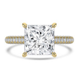 Princess Lab Created Diamond Cathedral Double Hidden Halo Three-Row Pave Solitaire with Accents Engagement Ring in Yellow Gold (MVSLG1658-Y)