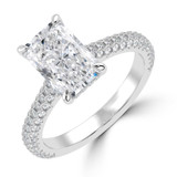 Radiant Lab Created Diamond Cathedral Double Hidden Halo Three-Row Pave Solitaire with Accents Engagement Ring in White Gold (MVSLG1659-W)