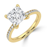 Princess Lab Created Diamond Channel Set Solitaire with Accents Engagement Ring in Yellow Gold (MVSLG1667-Y)