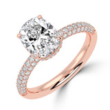 Cushion Lab Created Diamond Hidden Halo Three Row Pave Solitaire with Accents Engagement Ring in Rose Gold (MVSLG1691-R)