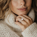 Cushion Lab Created Diamond Hidden Halo Three Row Pave Solitaire with Accents Engagement Ring in Rose Gold (MVSLG1691-R)
