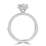 Cushion Lab Created Diamond Hidden Halo Three Row Pave Solitaire with Accents Engagement Ring in White Gold (MVSLG1691-W)