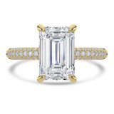 Emerald Lab Created Diamond Hidden Halo Three Row Pave Solitaire with Accents Engagement Ring in Yellow Gold (MVSLG1692-Y)