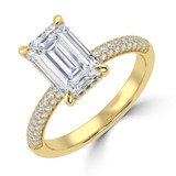 Emerald Lab Created Diamond Hidden Halo Three Row Pave Solitaire with Accents Engagement Ring in Yellow Gold (MVSLG1692-Y)