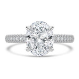 Oval Lab Created Diamond Hidden Halo Three Row Pave Solitaire with Accents Engagement Ring in White Gold (MVSLG1694-W)