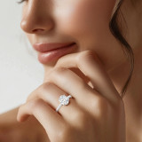 Oval Lab Created Diamond Hidden Halo Three Row Pave Solitaire with Accents Engagement Ring in White Gold (MVSLG1694-W)