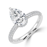 Pear Lab Created Diamond Hidden Halo Three Row Pave Solitaire with Accents Engagement Ring in White Gold (MVSLG1695-W)