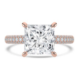 Princess Lab Created Diamond Hidden Halo Three Row Pave Solitaire with Accents Engagement Ring in Rose Gold (MVSLG1696-R)