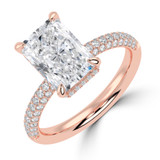 Radiant Lab Created Diamond Hidden Halo Three Row Pave Solitaire with Accents Engagement Ring in Rose Gold (MVSLG1697-R)
