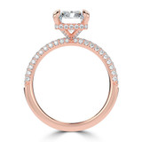 Radiant Lab Created Diamond Hidden Halo Three Row Pave Solitaire with Accents Engagement Ring in Rose Gold (MVSLG1697-R)