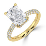 Radiant Lab Created Diamond Hidden Halo Three Row Pave Solitaire with Accents Engagement Ring in Yellow Gold (MVSLG1697-Y)