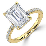 Emerald Lab Created Diamond Hidden Halo Solitaire with Accents Engagement Ring in Yellow Gold with Open Bridge (MVSLG1715-Y)
