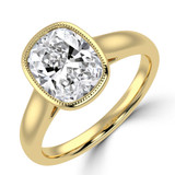 Cushion Lab Created Diamond Vintage Bezel Set Solitaire Engagement Ring in Yellow Gold (MVSLG1717-Y)