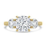 Cushion Lab Created Diamond Cathedral Three-Stone Engagement Ring in Yellow Gold (MVSX1041-Y)