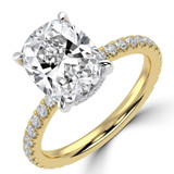Cushion Lab Created Diamond Hidden Halo Solitaire with Accents Engagement Ring in Yellow Gold & White Gold (MVSLG1701-Y)