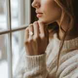 Oval Lab Created Diamond Hidden Halo Solitaire with Accents Engagement Ring in White Gold with Open Bridge (MVSLG1704-W)