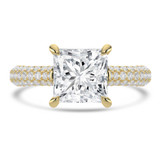 Princess Lab Created Diamond 4-Prong 3-Row Pave  Solitaire with Accents Engagement Ring in Yellow Gold with Hidden Halo and Accents (MVSLG1563-Y)
