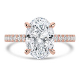 Oval Lab Created Diamond 4-Prong 3-Row Pave Cathedral Solitaire with Accents Engagement Ring in Rose Gold with Hidden Halo (MVSLG1550-R)