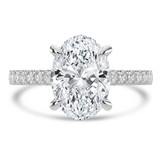 Oval Lab Created Diamond 4-Prong 3-Row Pave Cathedral Solitaire with Accents Engagement Ring in White Gold with Hidden Halo (MVSLG1550-W)