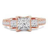 Princess Lab Created Diamond Vintage Three-Stone Engagement Ring in Rose Gold with Accents (MVSX1014-R)