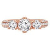 Round Lab Created Diamond Three-Stone Engagement Ring in Rose Gold with Accents (MVSX1015-R)