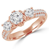 Round Lab Created Diamond Three-Stone Engagement Ring in Rose Gold with Accents (MVSX1015-R)