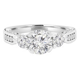 Round Lab Created Diamond Vintage Three-Stone Engagement Ring in White Gold with Accents (MVSX1016-W)