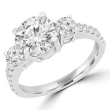 Round Lab Created Diamond Three-Stone Engagement Ring in White Gold with Accents (MVSX1019-W)